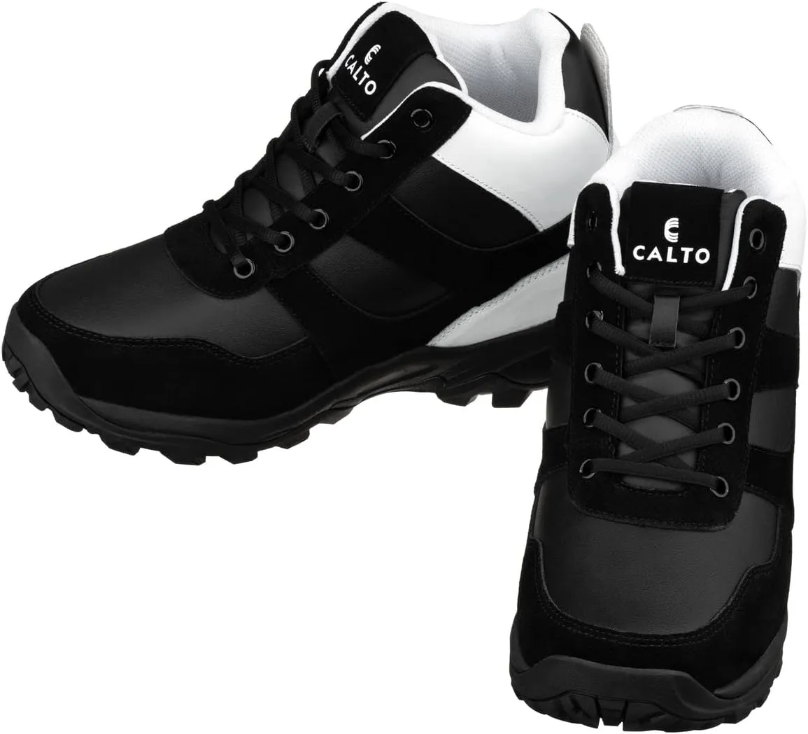 CALTO Men's Invisible Height Increasing Elevator Trainer Shoes - Black/White Lace-up Fashion High-Top Hiker Sneakers - 3.6 Inches Taller - S33510 - Size 9 D(M) US