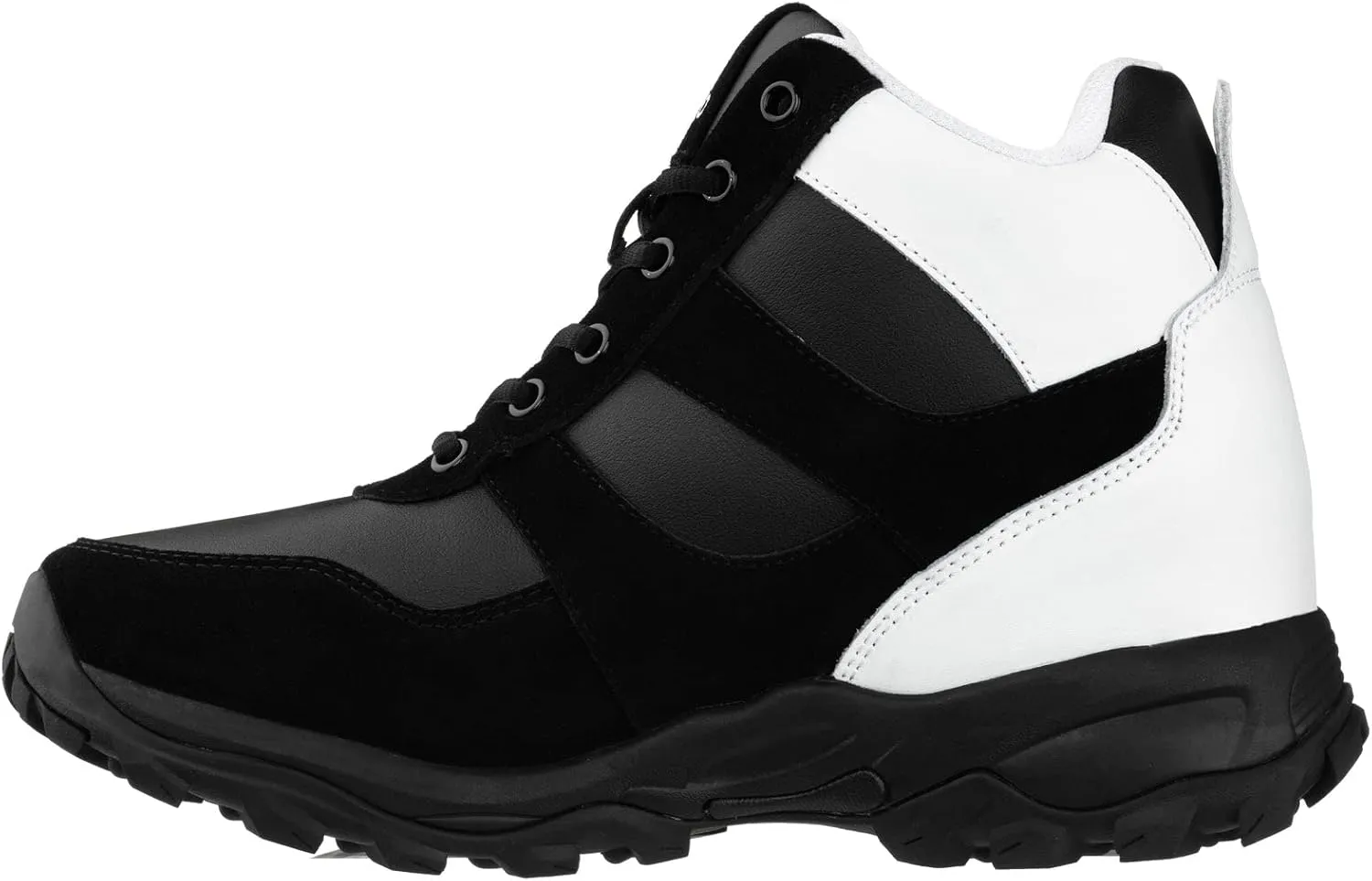 CALTO Men's Invisible Height Increasing Elevator Trainer Shoes - Black/White Lace-up Fashion High-Top Hiker Sneakers - 3.6 Inches Taller - S33510 - Size 9 D(M) US