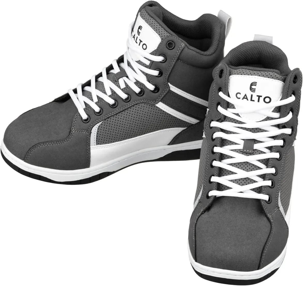 CALTO Men's Invisible Height Increasing Elevator Trainer Shoes - Grey/White Lace-up Fashion High-Top Sneakers - 3.2 Inches Taller - S3721 - Size 12 D(M) US