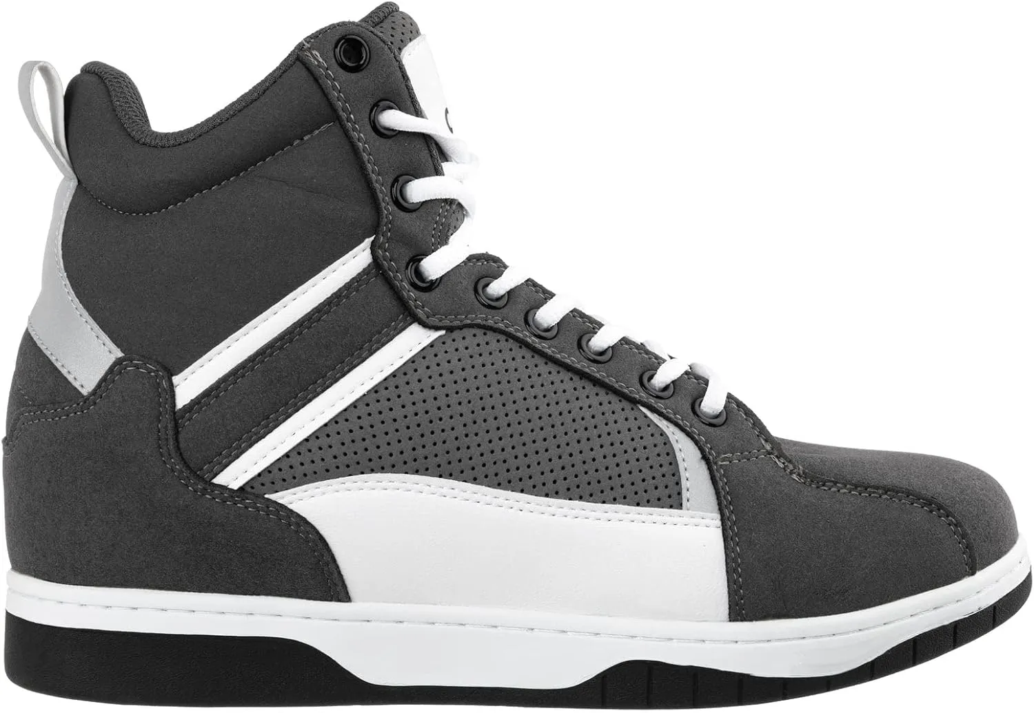 CALTO Men's Invisible Height Increasing Elevator Trainer Shoes - Grey/White Lace-up Fashion High-Top Sneakers - 3.2 Inches Taller - S3721 - Size 12 D(M) US