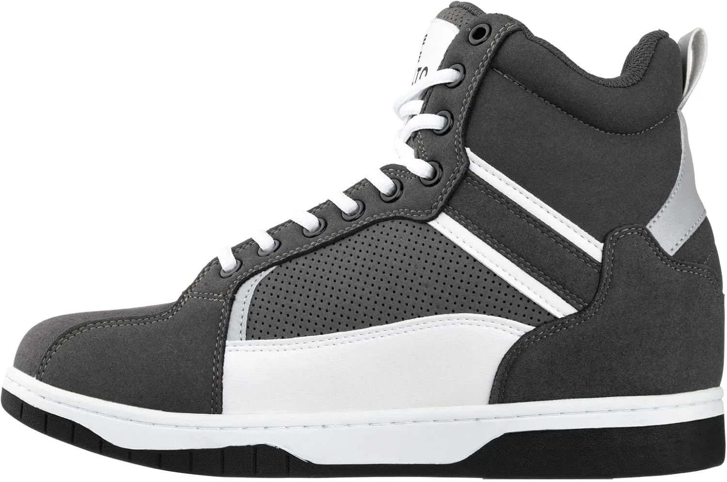CALTO Men's Invisible Height Increasing Elevator Trainer Shoes - Grey/White Lace-up Fashion High-Top Sneakers - 3.2 Inches Taller - S3721 - Size 12 D(M) US