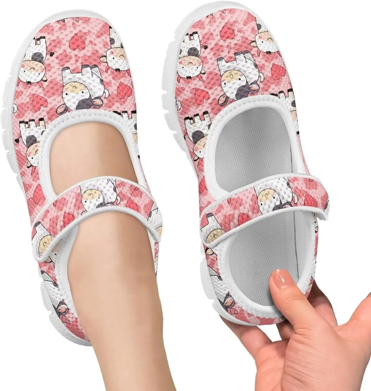Cartoon Pink Print Girls Sneakers Mary Jane Shoes Dress Shoes for Toddler Lightweight Flat Shoes Anti-Slip School Uniform Shoes for Party,Travel