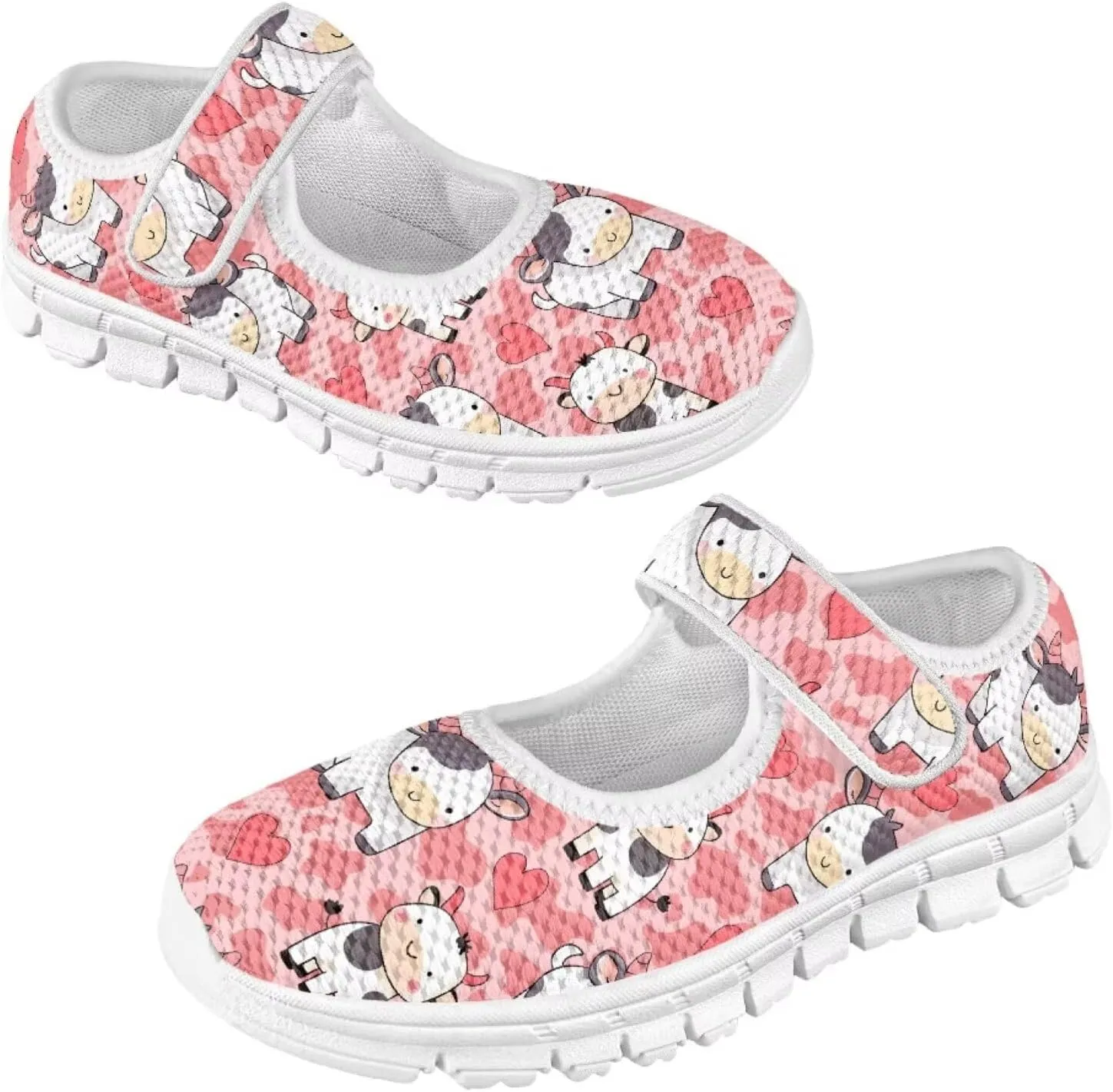 Cartoon Pink Print Girls Sneakers Mary Jane Shoes Dress Shoes for Toddler Lightweight Flat Shoes Anti-Slip School Uniform Shoes for Party,Travel