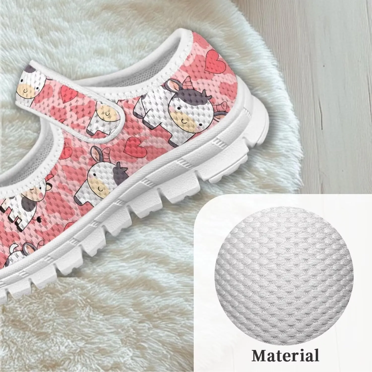 Cartoon Pink Print Girls Sneakers Mary Jane Shoes Dress Shoes for Toddler Lightweight Flat Shoes Anti-Slip School Uniform Shoes for Party,Travel