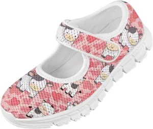 Cartoon Pink Print Girls Sneakers Mary Jane Shoes Dress Shoes for Toddler Lightweight Flat Shoes Anti-Slip School Uniform Shoes for Party,Travel