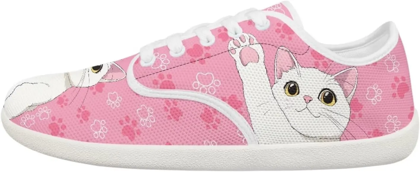 chaqlin Womens Fitness Shoes Non Slip Cat Pattern Low Top Athletic Sneaker Casual Flat Walking Running Tennis Shoe