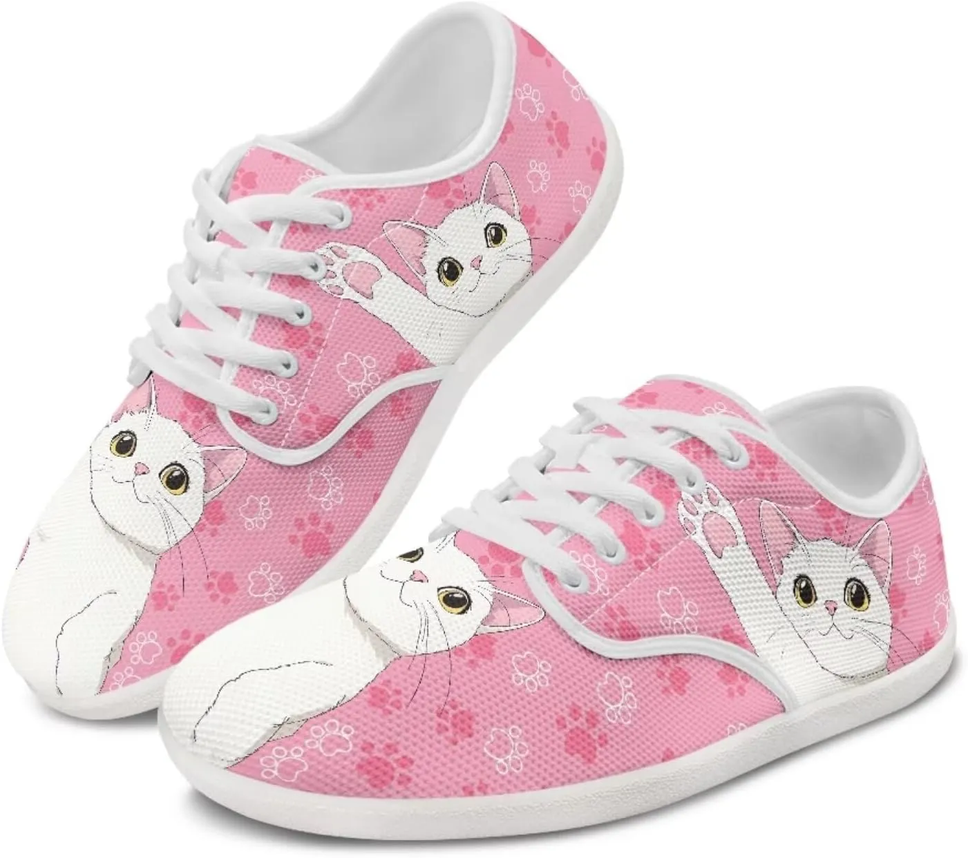 chaqlin Womens Fitness Shoes Non Slip Cat Pattern Low Top Athletic Sneaker Casual Flat Walking Running Tennis Shoe