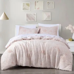 Chezmoi Collection Isla 7-Piece Floral Bed in a Bag Full, White/Coral, Jacquard Textured Lightweight Bedding for All Season (1 Comforter, 2 Shams, 2 Pillowcases, 1 Flat Sheet, 1 Fitted Sheet)