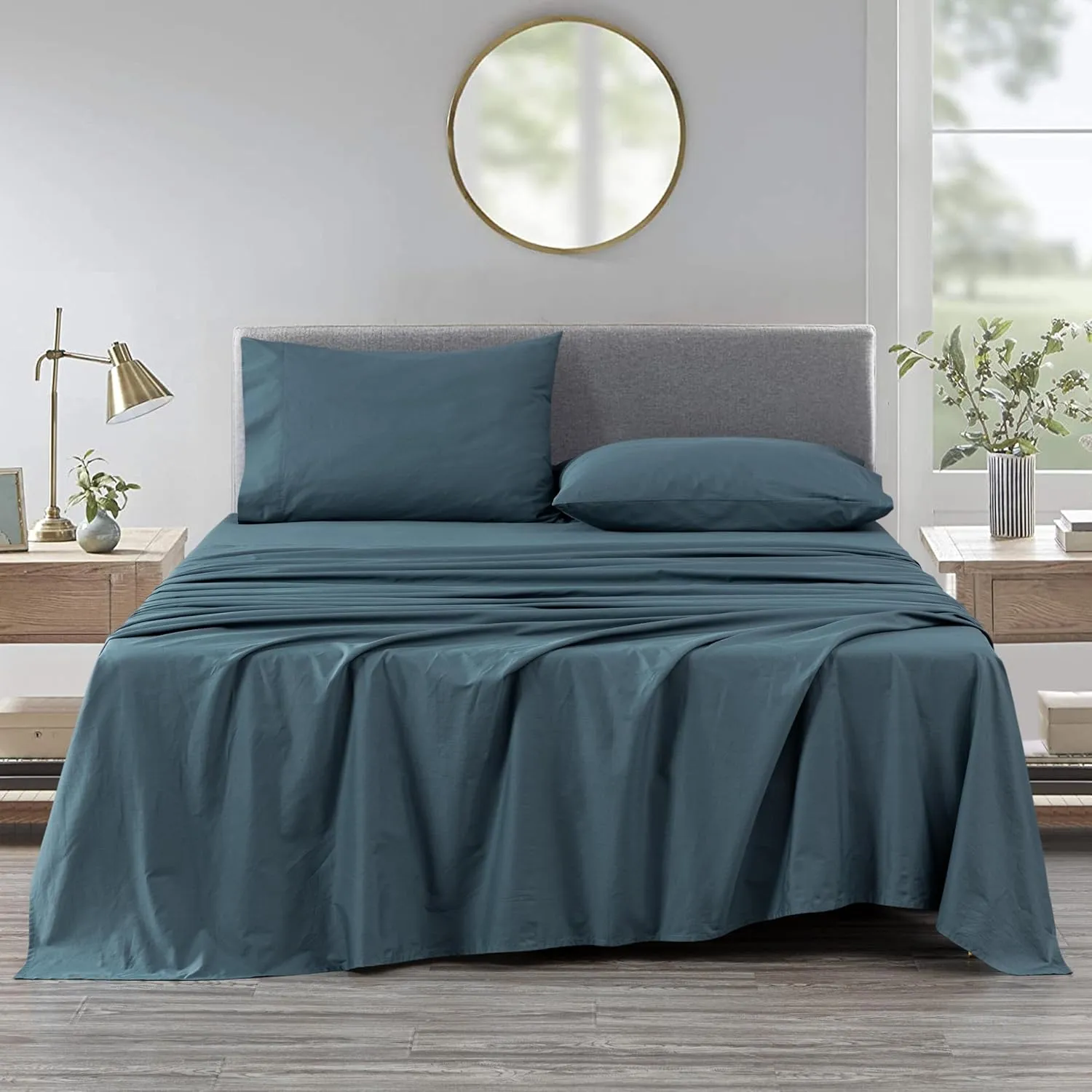 Chezmoi Collection Solid China Blue 250TC 100% Cotton Twill Bed Sheet Set California King Size, 4-Piece Luxury Soft Breathable Smooth 16-Inches Deep Pocket Sheets and Pillowcases Set