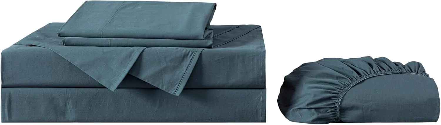 Chezmoi Collection Solid China Blue 250TC 100% Cotton Twill Bed Sheet Set California King Size, 4-Piece Luxury Soft Breathable Smooth 16-Inches Deep Pocket Sheets and Pillowcases Set