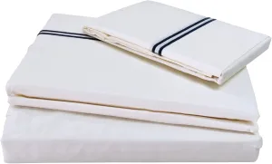 Chezmoi Collection Venezia 4-Piece 400 Thread Count Tencel Cotton Sheet Set - Double Row Stitch Embroidery Bordered - Silky Soft, Smooth, Breathable Cooling - King, Navy