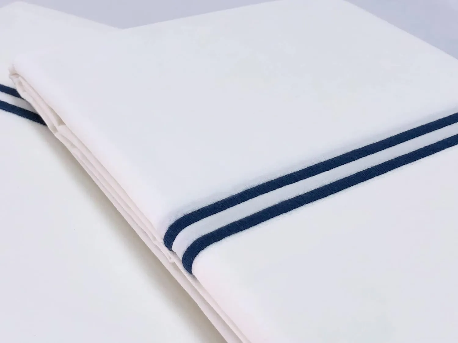 Chezmoi Collection Venezia 4-Piece 400 Thread Count Tencel Cotton Sheet Set - Double Row Stitch Embroidery Bordered - Silky Soft, Smooth, Breathable Cooling - King, Navy