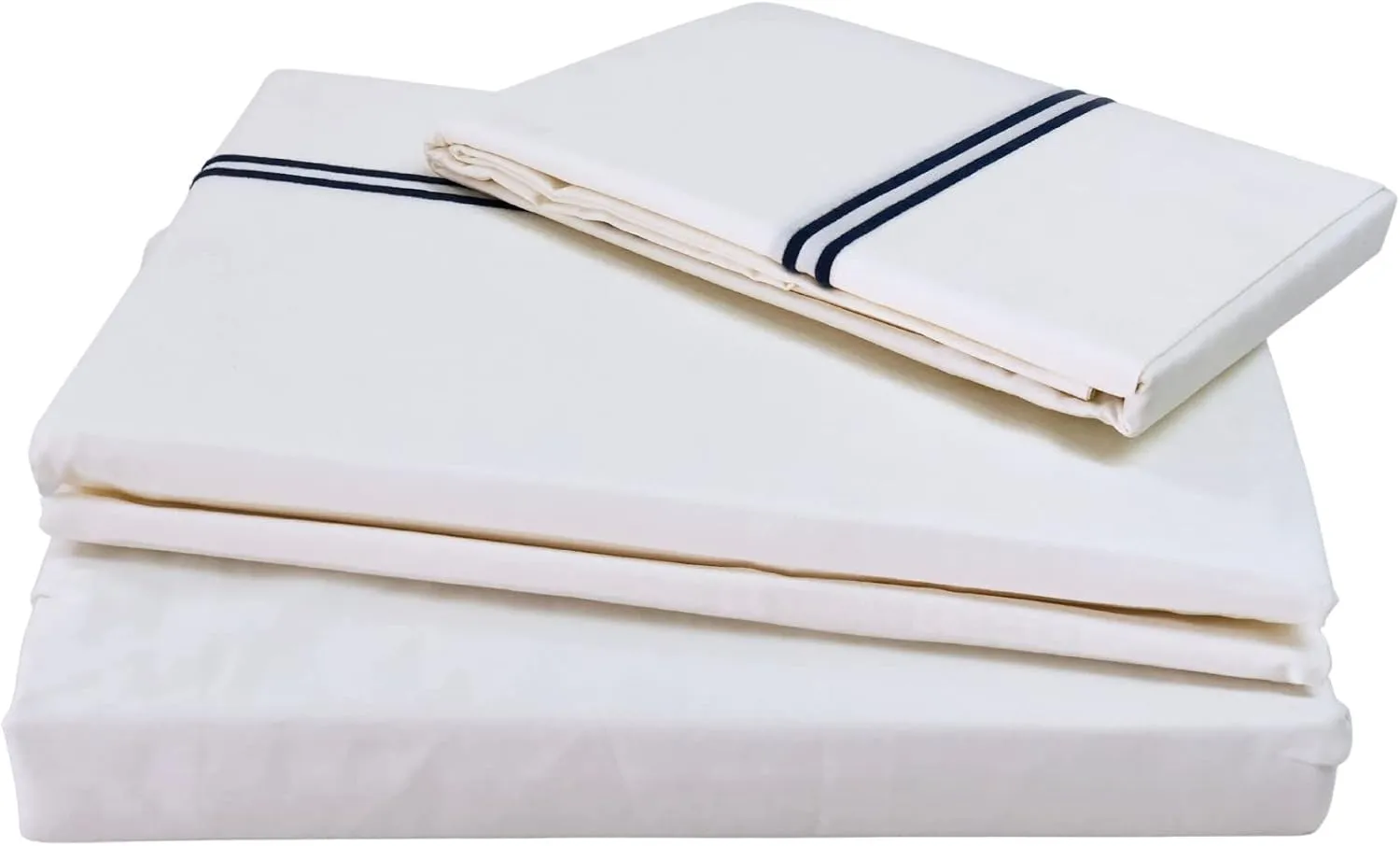 Chezmoi Collection Venezia 4-Piece 400 Thread Count Tencel Cotton Sheet Set - Double Row Stitch Embroidery Bordered - Silky Soft, Smooth, Breathable Cooling - King, Navy