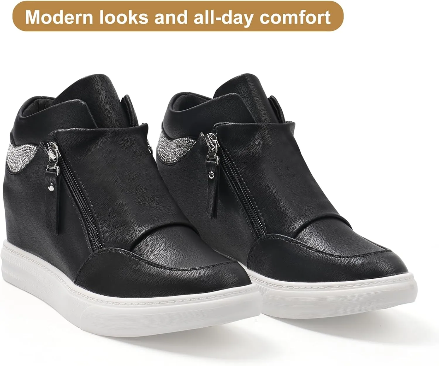 Ckrola Womens Fashion Platform Shoes Hidden Wedge Heel High Top Sneakers for Women Platform Boots Working Shoes Women