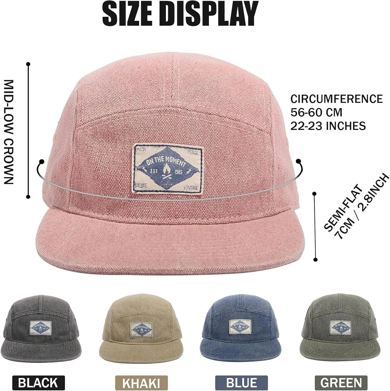 CLAPE Snapback 5 Panel Hat for Men Women Washed Cotton Flat Bill Baseball Cap Strapback Hip Hop Biker Board Cap