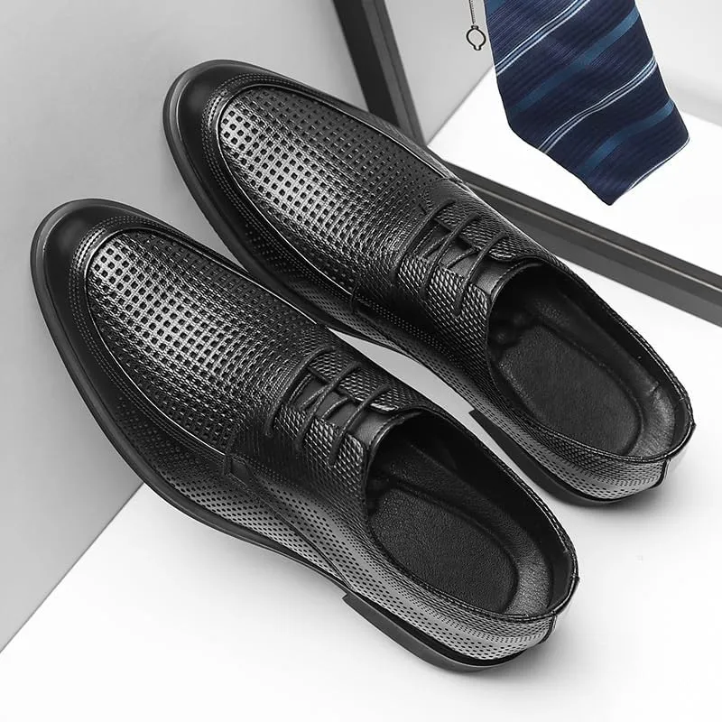 Classic Men's Leather Dress Shoes Mens Breathable Comfortable Business Oxford Shoes Non-Slip Softsole Walking Derby Shoes for Men
