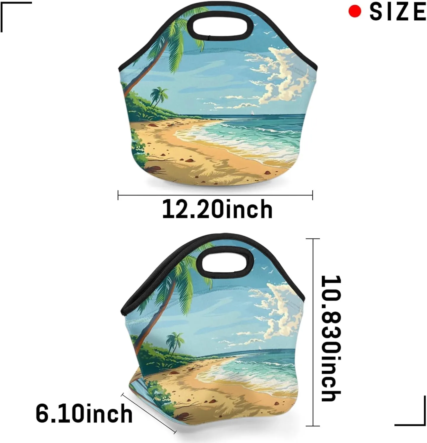 Coconut Trees Beach Reusable Neoprene Lunch Tote Bag for Women & Men - Lightweight Washable Lunch Bags for Work, Travel, Beach, Picnic