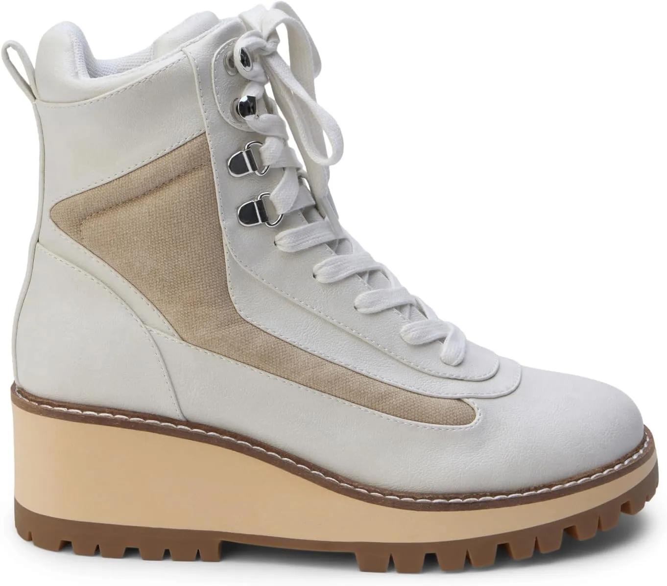 Coconuts by Matisse Womens Summit Round Toe Lace Up Hiking Casual Boots Ankle Low Heel 1-2" - White