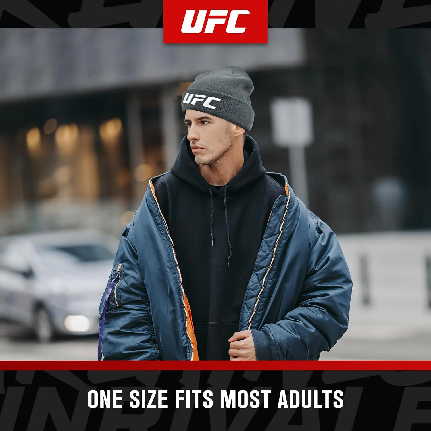 Concept One UFC Beanie Hat, Cuffed Winter Knit Cap with Logo