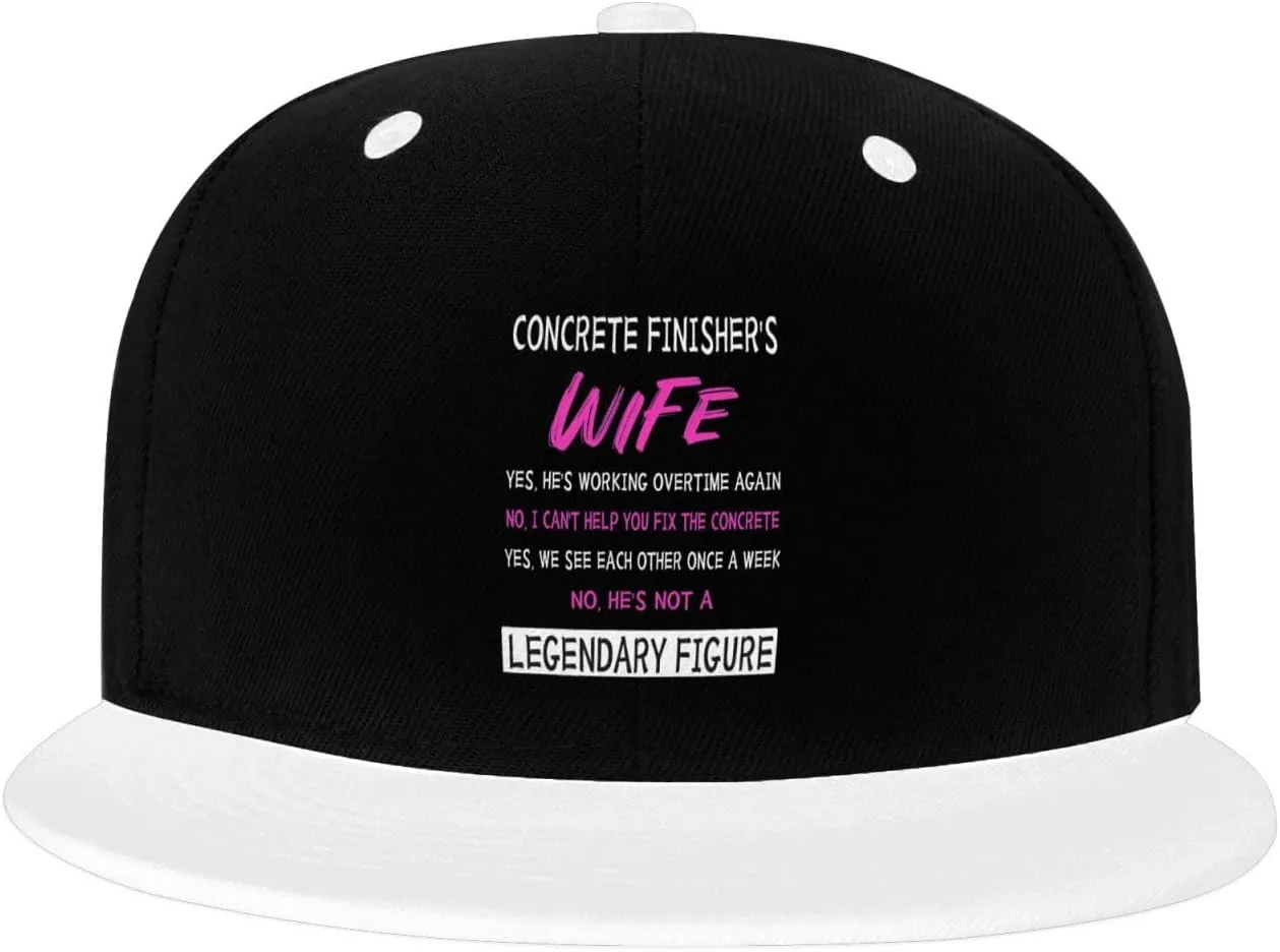 Concrete Finisher's Wife Color-Block Flat Brim Snapback Cap for Men & Women, Adjustable Hip-Hop Hat White