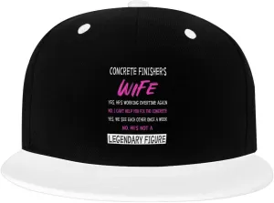 Concrete Finisher's Wife Color-Block Flat Brim Snapback Cap for Men & Women, Adjustable Hip-Hop Hat White