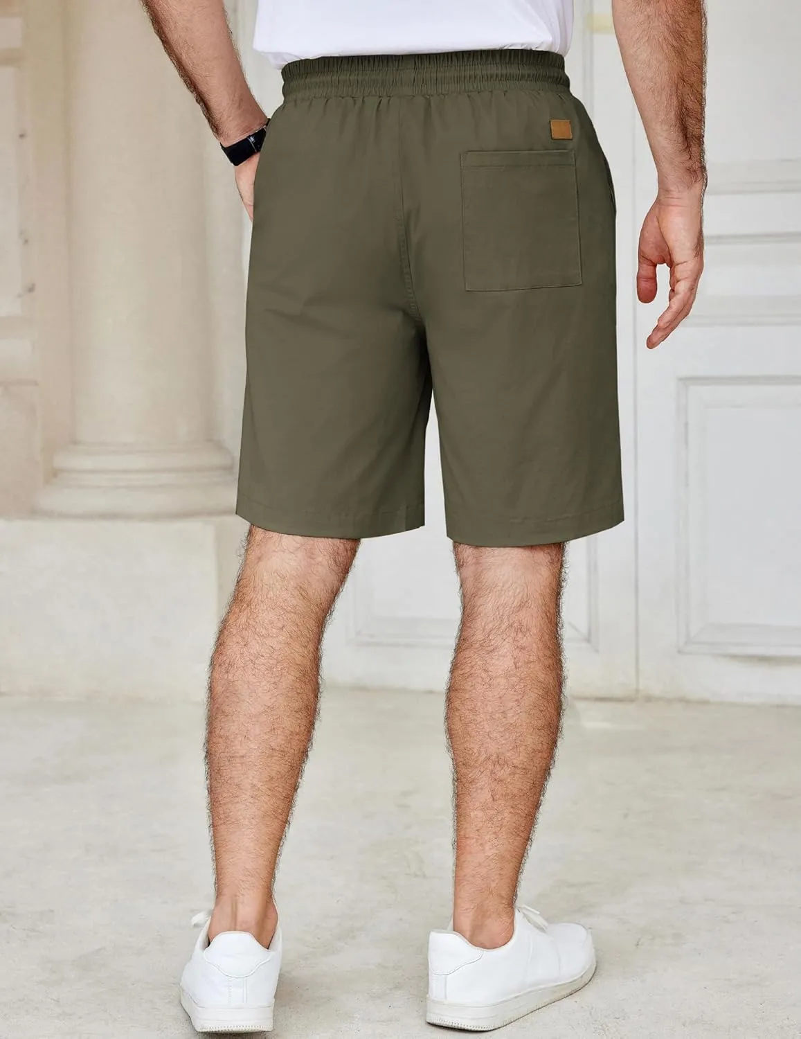COOFANDY Men's Casual Shorts Cotton Elastic Waist Drawstring Shorts Lightweight Summer Beach Shorts