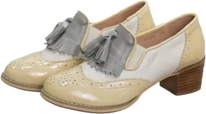 CrazycatZ Leather Pumps,Womens Colorful Vintage Block Heel Pumps Oxford Shoe
