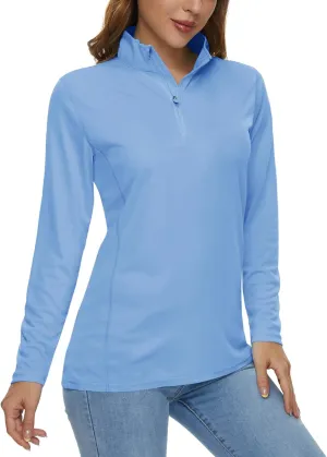 CRYSULLY Women's Long Sleeve Shirts Sun Protection 1/4 Zip Summer Quick Dry Hiking Shirts