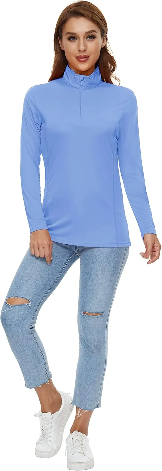 CRYSULLY Women's Long Sleeve Shirts Sun Protection 1/4 Zip Summer Quick Dry Hiking Shirts