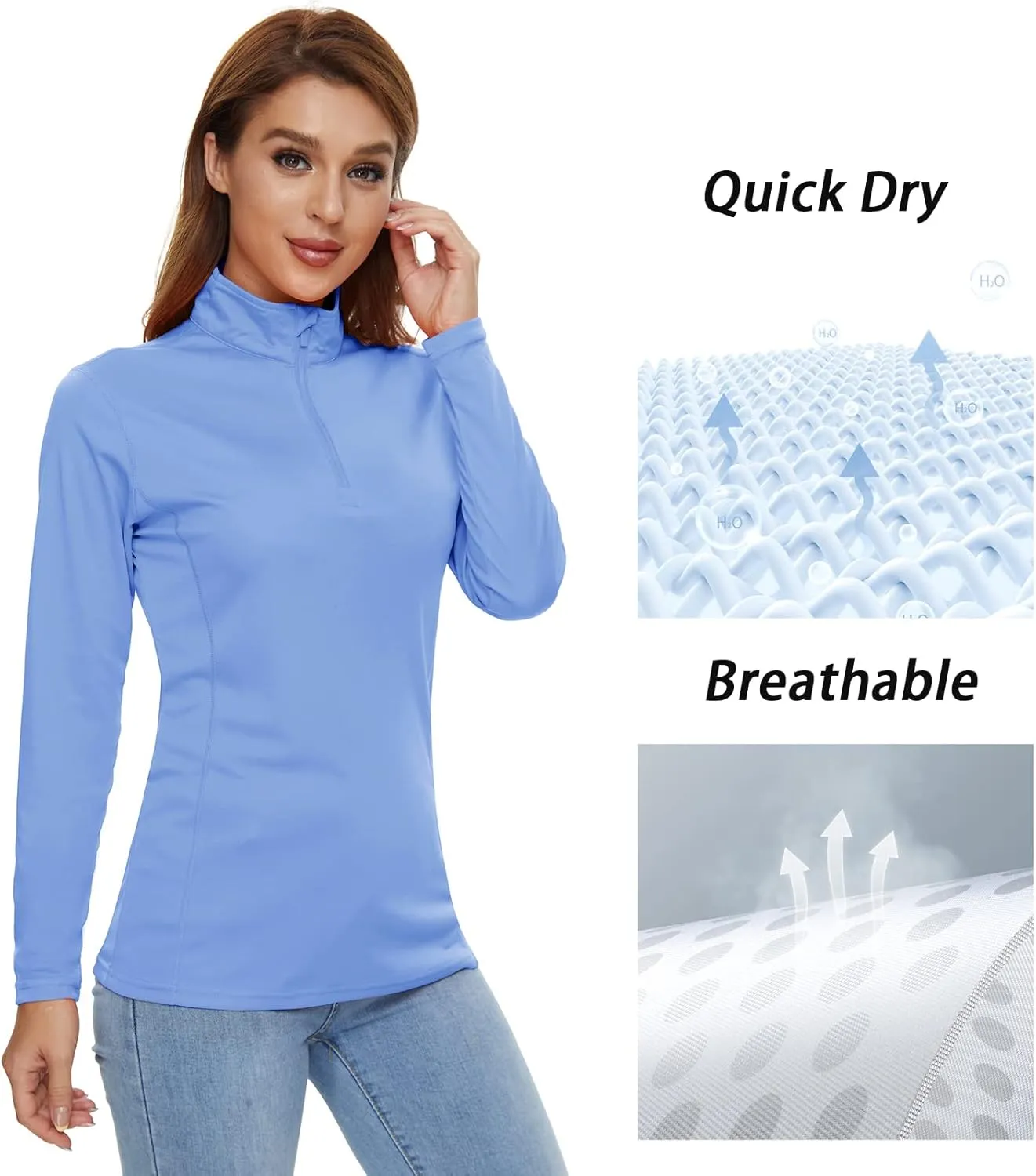 CRYSULLY Women's Long Sleeve Shirts Sun Protection 1/4 Zip Summer Quick Dry Hiking Shirts