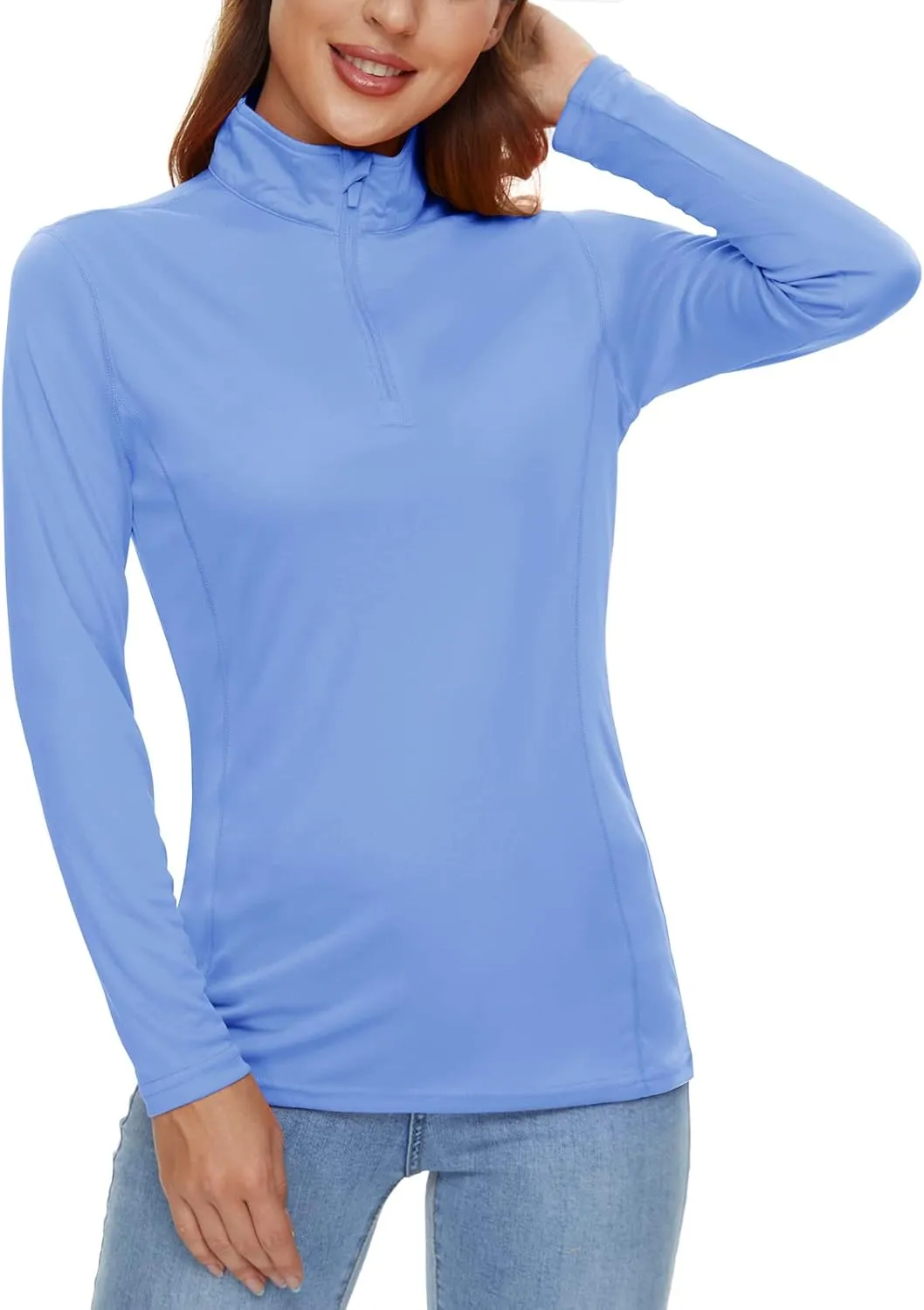CRYSULLY Women's Long Sleeve Shirts Sun Protection 1/4 Zip Summer Quick Dry Hiking Shirts