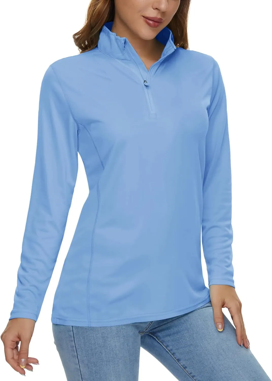 CRYSULLY Women's Long Sleeve Shirts Sun Protection 1/4 Zip Summer Quick Dry Hiking Shirts