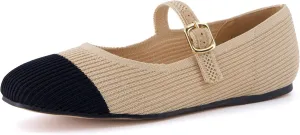 CUSHIONAIRE Women's Petal Mary Jane Knit Flat – Stretchy Textured Fabric, Adjustable Strap, Memory Foam, Available in Wide Widths, Comfortable & Lightweight