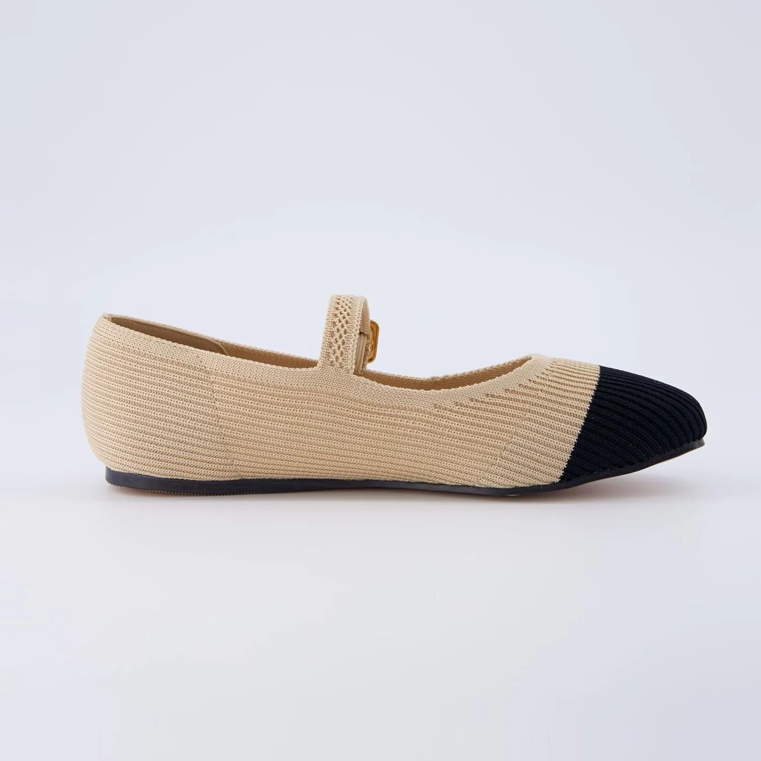CUSHIONAIRE Women's Petal Mary Jane Knit Flat – Stretchy Textured Fabric, Adjustable Strap, Memory Foam, Available in Wide Widths, Comfortable & Lightweight