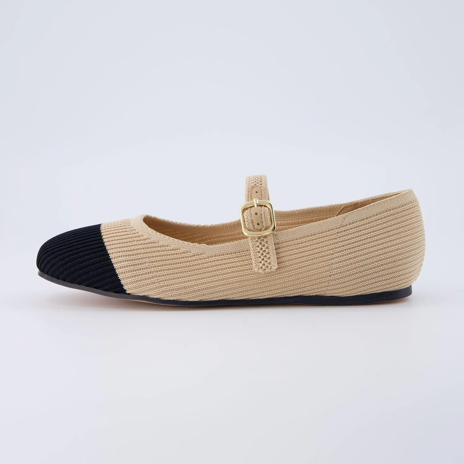 CUSHIONAIRE Women's Petal Mary Jane Knit Flat – Stretchy Textured Fabric, Adjustable Strap, Memory Foam, Available in Wide Widths, Comfortable & Lightweight