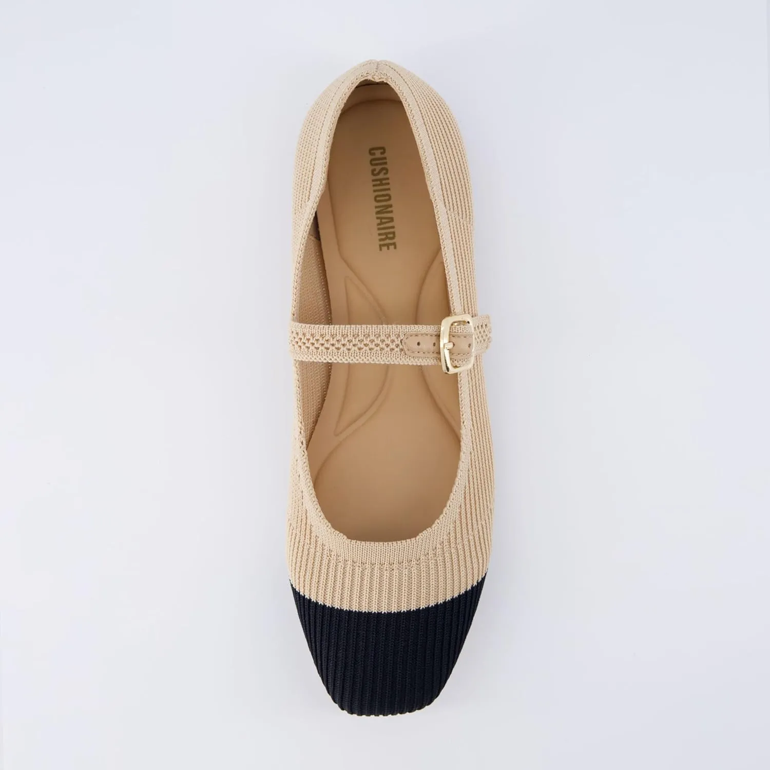 CUSHIONAIRE Women's Petal Mary Jane Knit Flat – Stretchy Textured Fabric, Adjustable Strap, Memory Foam, Available in Wide Widths, Comfortable & Lightweight