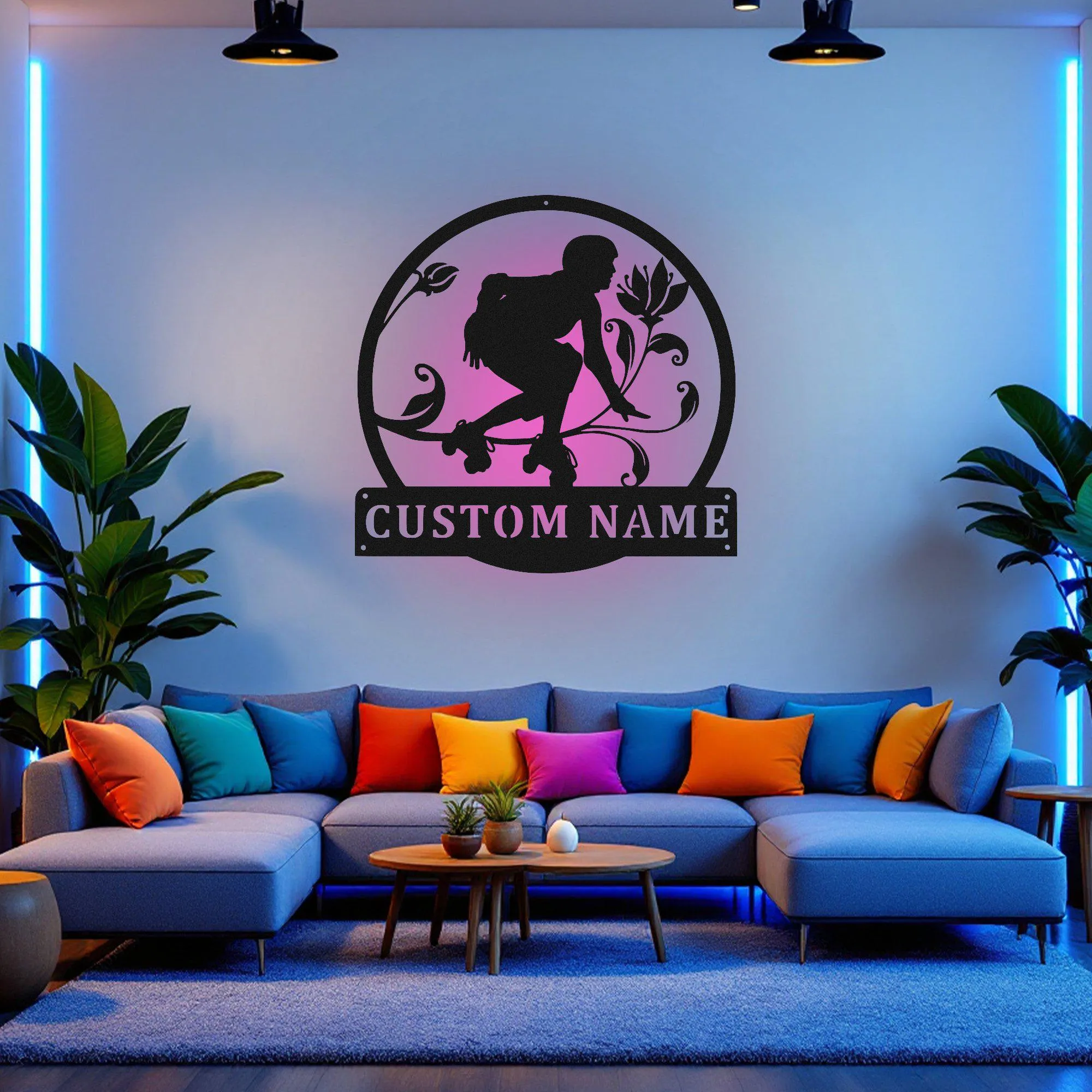 Custom Roller Derby Metal Wall Art With Led Light, Personalized Roller Derby Name Sign Decoration For Room, Roller Derby Metal Home Decor