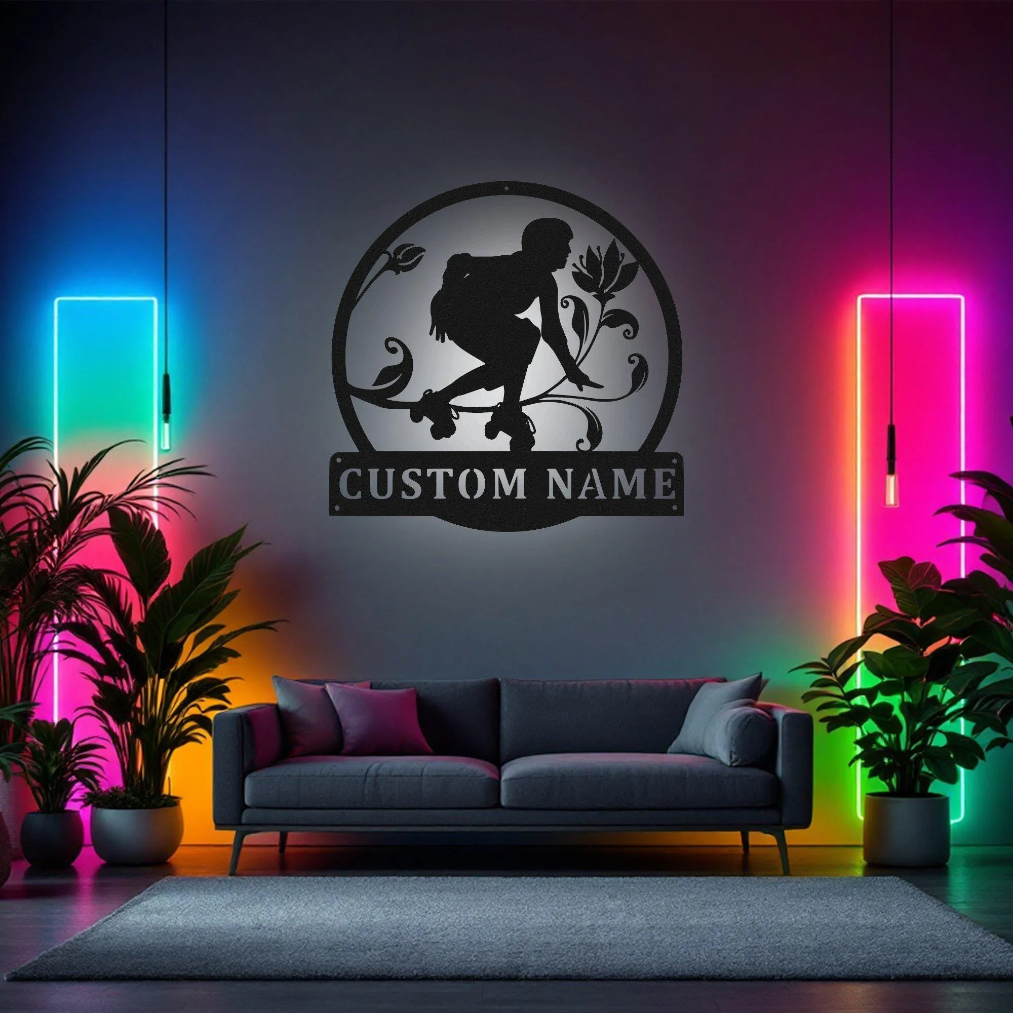 Custom Roller Derby Metal Wall Art With Led Light, Personalized Roller Derby Name Sign Decoration For Room, Roller Derby Metal Home Decor