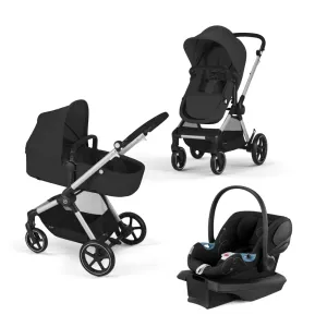 Cybex EOS 5-in-1 Travel System Stroller   Lightweight Aton G Infant Car Seat, Moon Black, Silver Frame