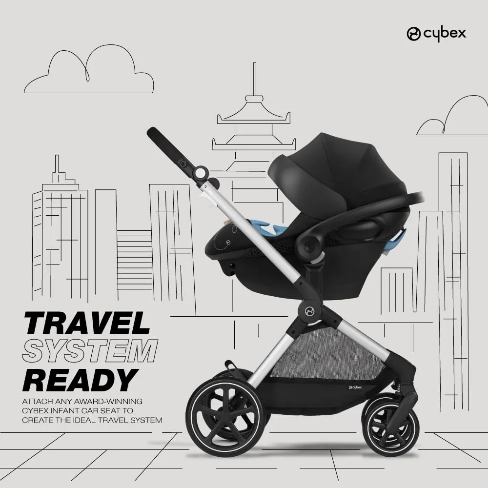 Cybex EOS 5-in-1 Travel System Stroller   Lightweight Aton G Infant Car Seat, Moon Black, Silver Frame