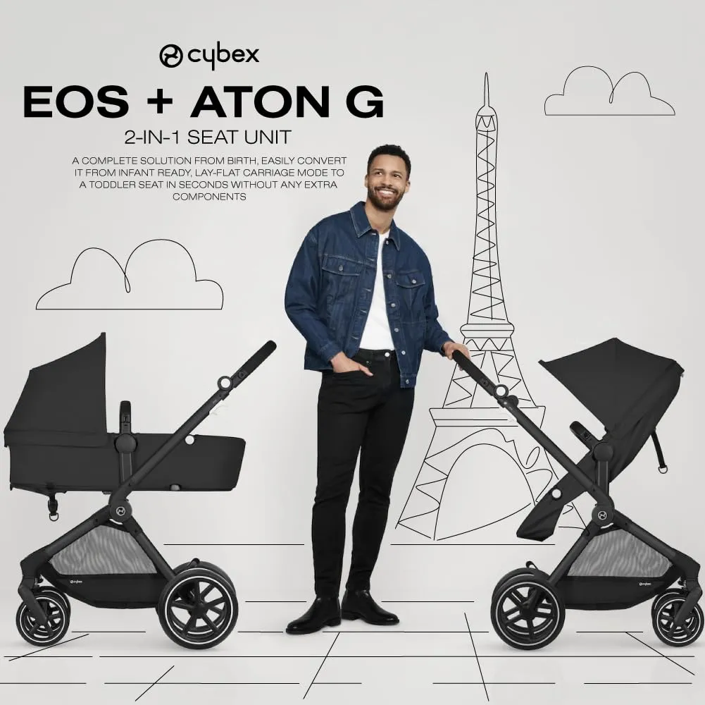 Cybex EOS 5-in-1 Travel System Stroller   Lightweight Aton G Infant Car Seat, Moon Black, Silver Frame