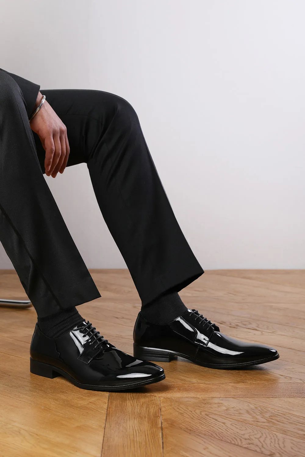 DAVID LACE UP DERBY FORMAL DRESS WORK SHOES IN BLACK PATENT