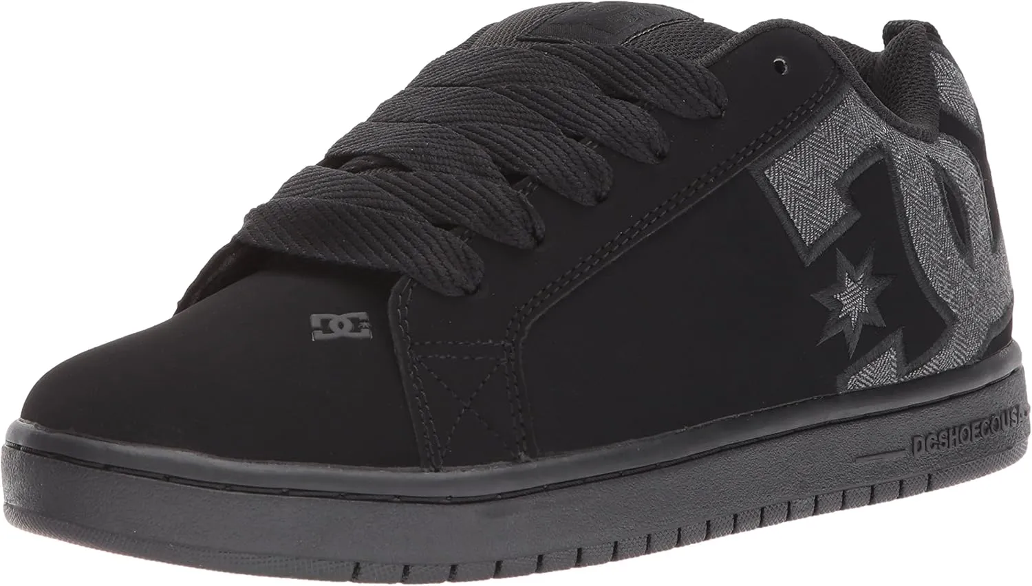 DC Men's Court Graffik Casual Low Top Skate Shoe Sneaker, Black/Heather Grey SE, 9.5