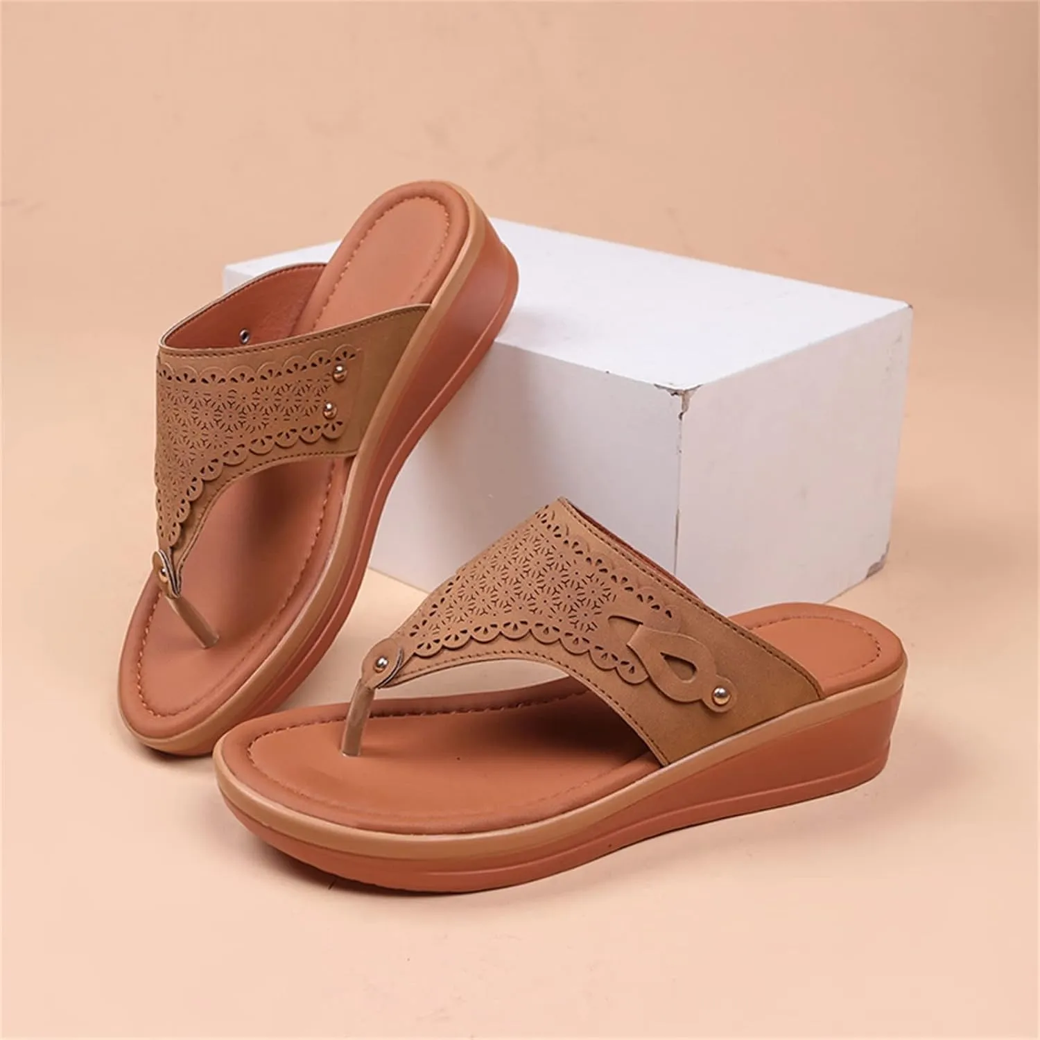 Dheva-C Orthopedic Sandals for Women, Women Walking Slippers with Arch Support Anti-Slip Breathable Bohemia Comfortable Sandal Slip On Flip Flops (Brown-c, 6.5)