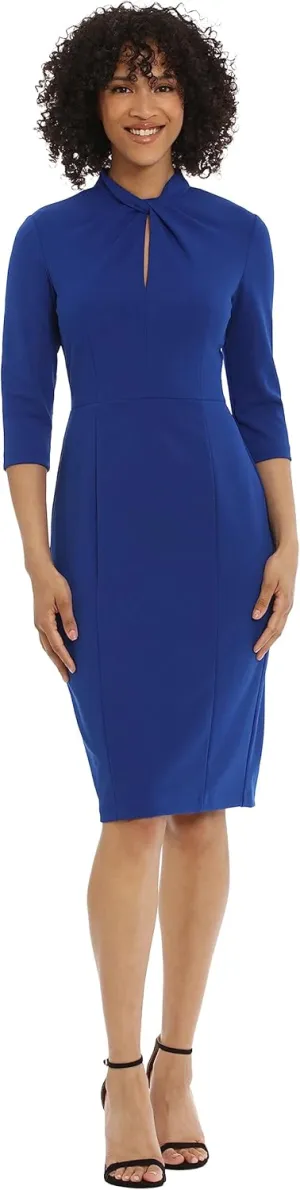 Donna Morgan Women's Stretch Crepe 3/4 Sleeve Twisted Neckline Sheath Dress