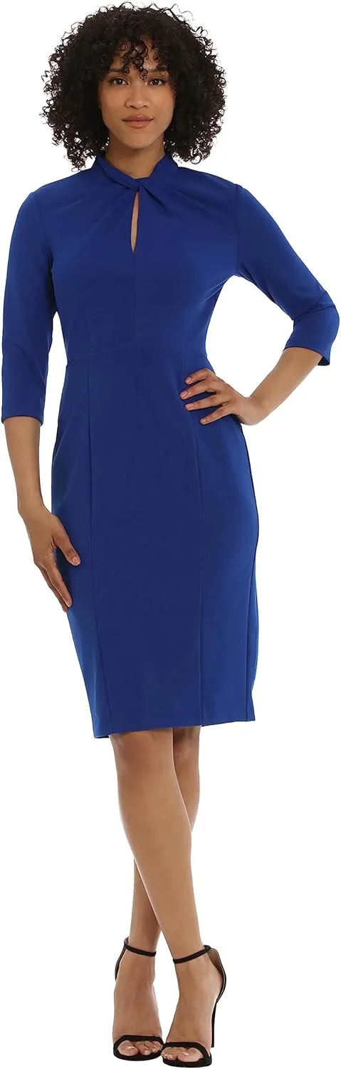 Donna Morgan Women's Stretch Crepe 3/4 Sleeve Twisted Neckline Sheath Dress