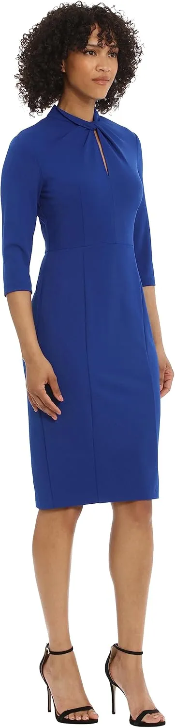 Donna Morgan Women's Stretch Crepe 3/4 Sleeve Twisted Neckline Sheath Dress