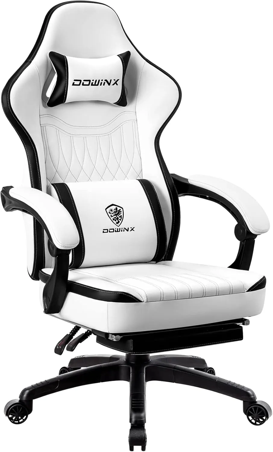 Dowinx Gaming Chair Breathable PU Leather Gamer Chair with Pocket Spring Cushion, Ergonomic Computer Chair with Massage Lumbar Support,Adjustable Swivel Task Chair with Footrest(Black&White)