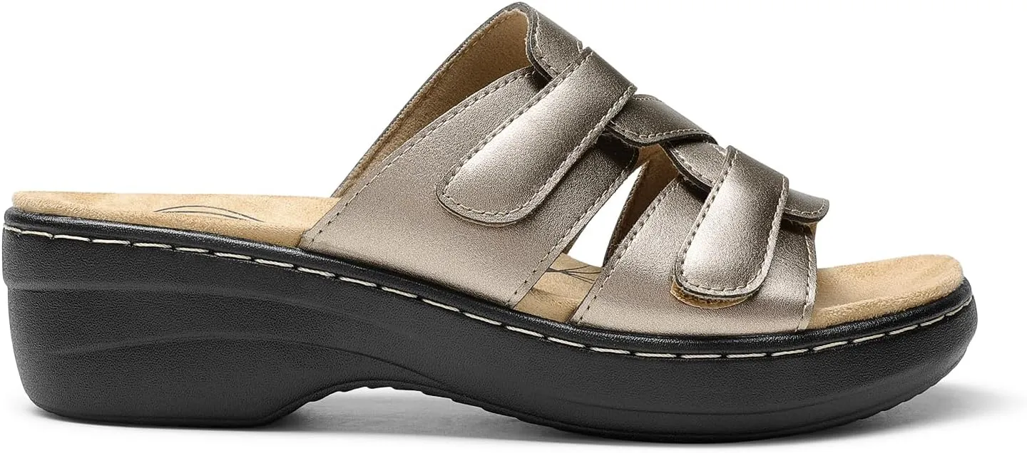 DREAM PAIRS Women's Arch Support Slide Sandals Adjustable Straps Slip On Wedge Sandals Casual Comfort Lightweight Flat Slides