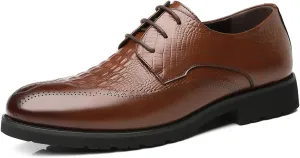 Dress Formal Shoes for Men Lace Up Crocodile Embossed Derby Shoes Brogues Burnish Round Toe Vegan Leather Non Slip Anti-Slip Rubber Sole Wedding (Color : Brown, Size : 8.5)